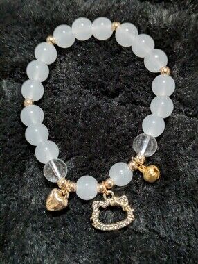 Hello Kitty White Beaded Charm Bracelet with Gold Accents